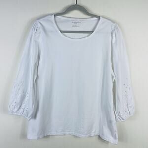Talbots Top XL Petite White Eyelet Detail Cotton